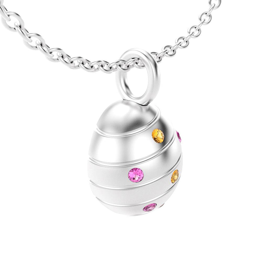 pendentif oeuf pour femme en argent avec grenat mandarin et saphirs roses
