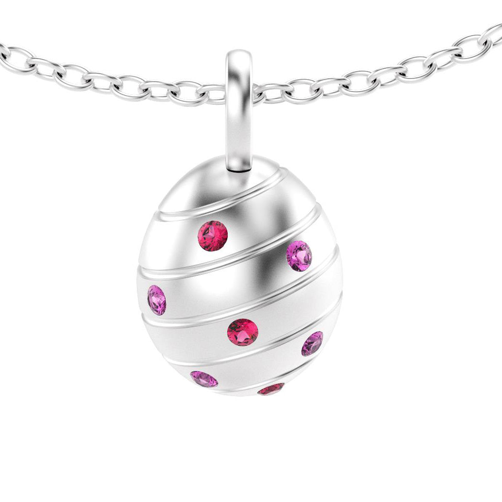 pendentif oeuf pour femme en argent avec saphirs violet et rubis