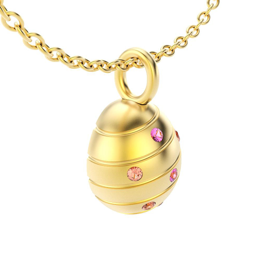 pendentif oeuf pour femme en or jaune avec saphirs peches et saphirs roses