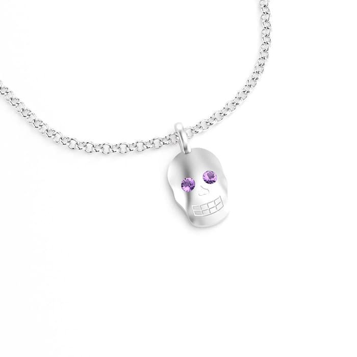 Pendentif Skull en argent et améthystes