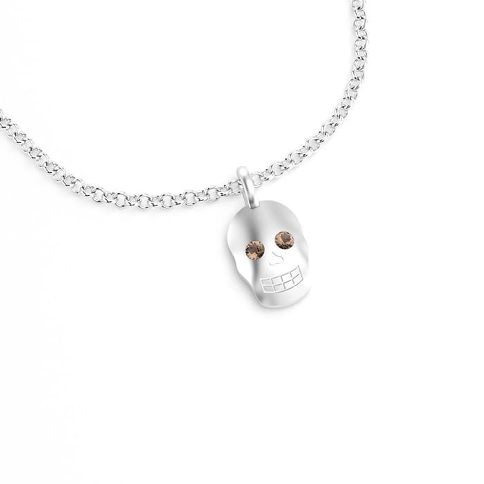 Pendentif Skull en argent et quartz fumés
