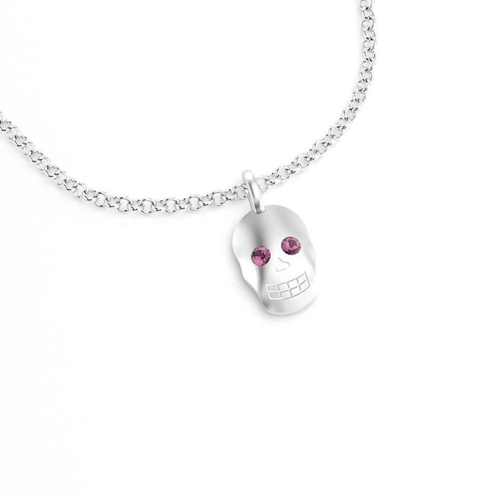 Pendentif Skull en argent et rhodolites