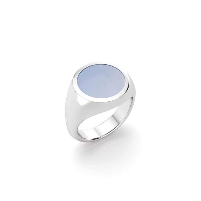 Bague Noé en argent 950 avec Aigue marine cabochon plat