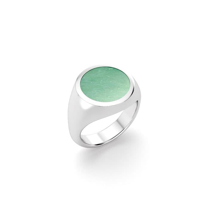 Bague Noé en argent 950 avec Aventurine cabochon plat