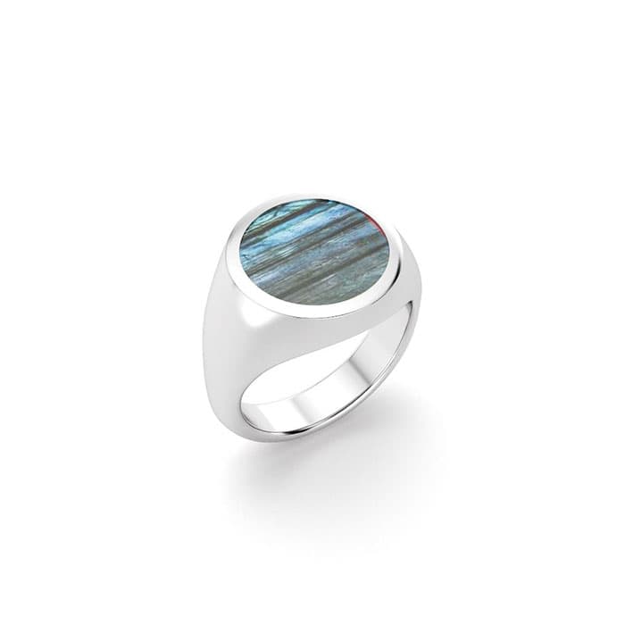 Bague Noé en argent 950 avec Labradorite cabochon plat