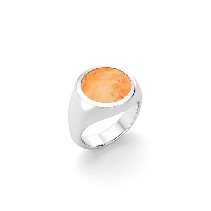 Bague Noé en argent 950 avec Pierre de soleil cabochon plat