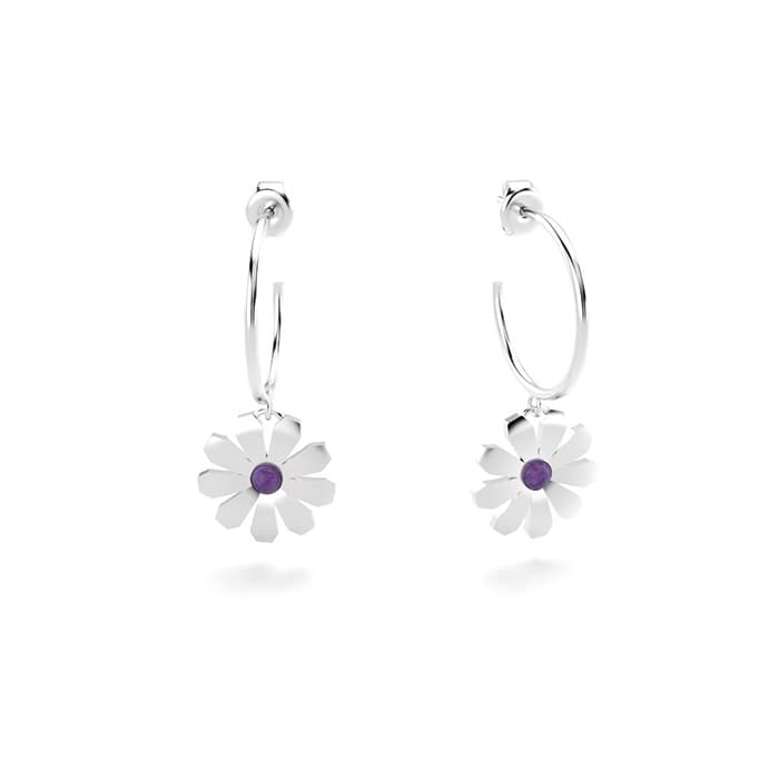 Boucles d'oreilles paquerettes en argent et améthystes