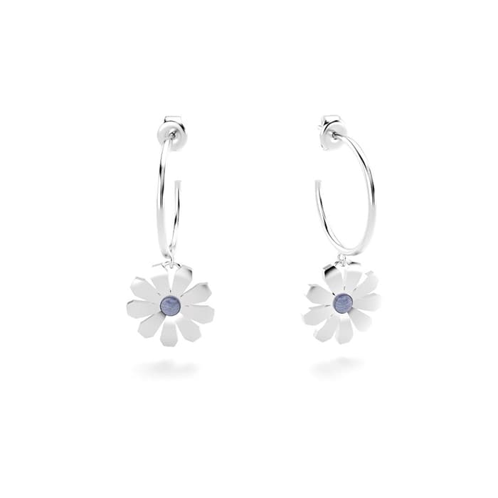 Boucles d'oreilles paquerettes en argent et calcédoines