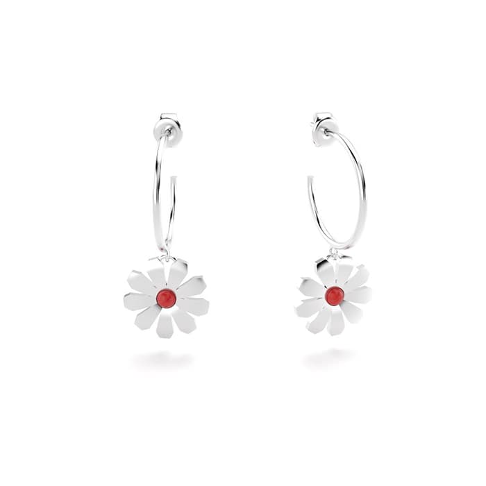 Boucles d'oreilles paquerettes en argent et cornalines