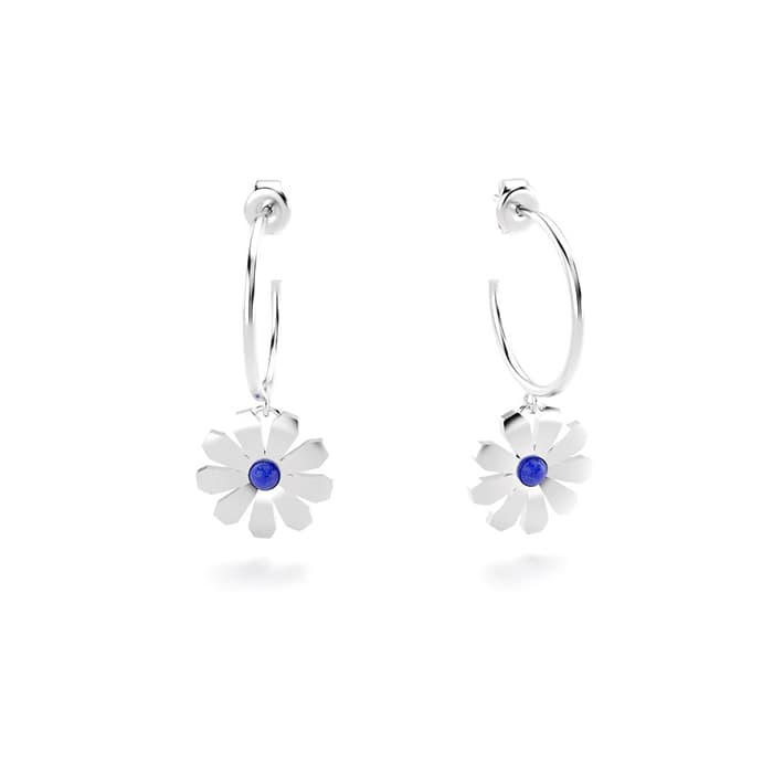Boucles d'oreilles paquerettes en argent et lapis