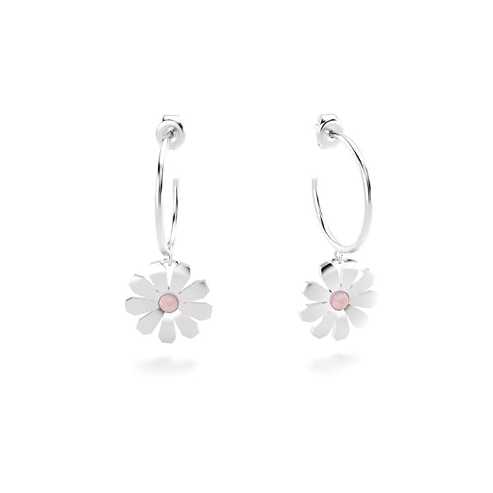 Boucles d'oreilles paquerettes en argent et quartz roses