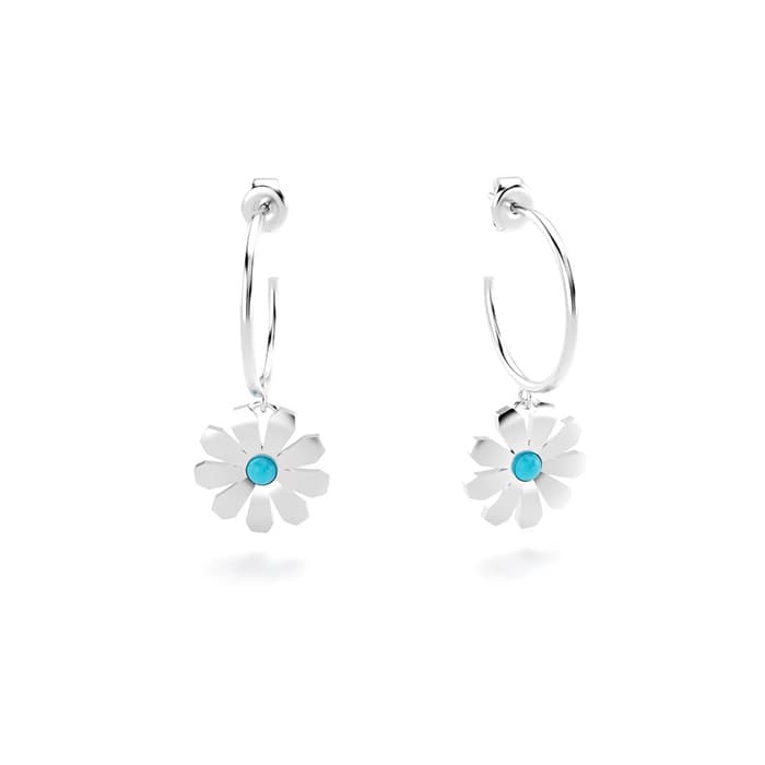 Boucles d'oreilles paquerettes en argent et turquoises
