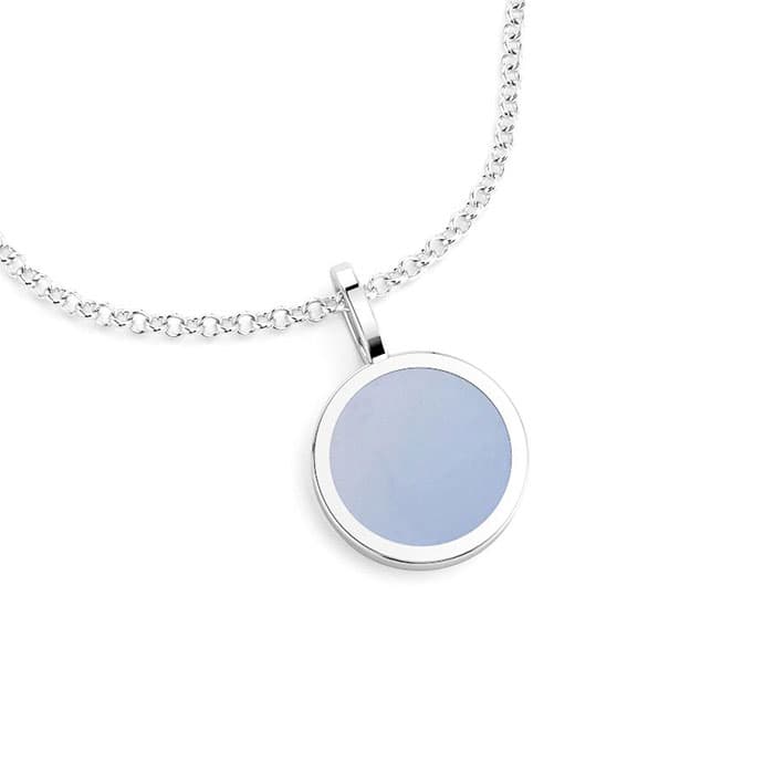 Collier Noé cabochon plat Aigue marine avec chaîne en argent 925