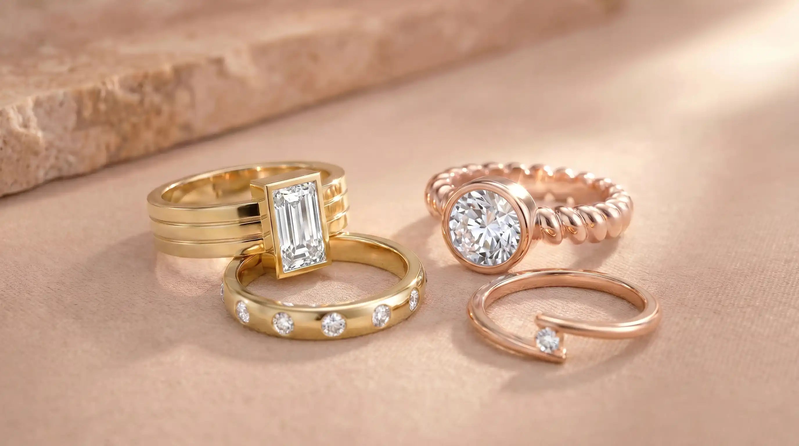 Bagues et or jaune ou rose 18 carats avec diamants, pierre précieuse - Bijoux Bajoia élaborés dans notre atelier de Sèvres
