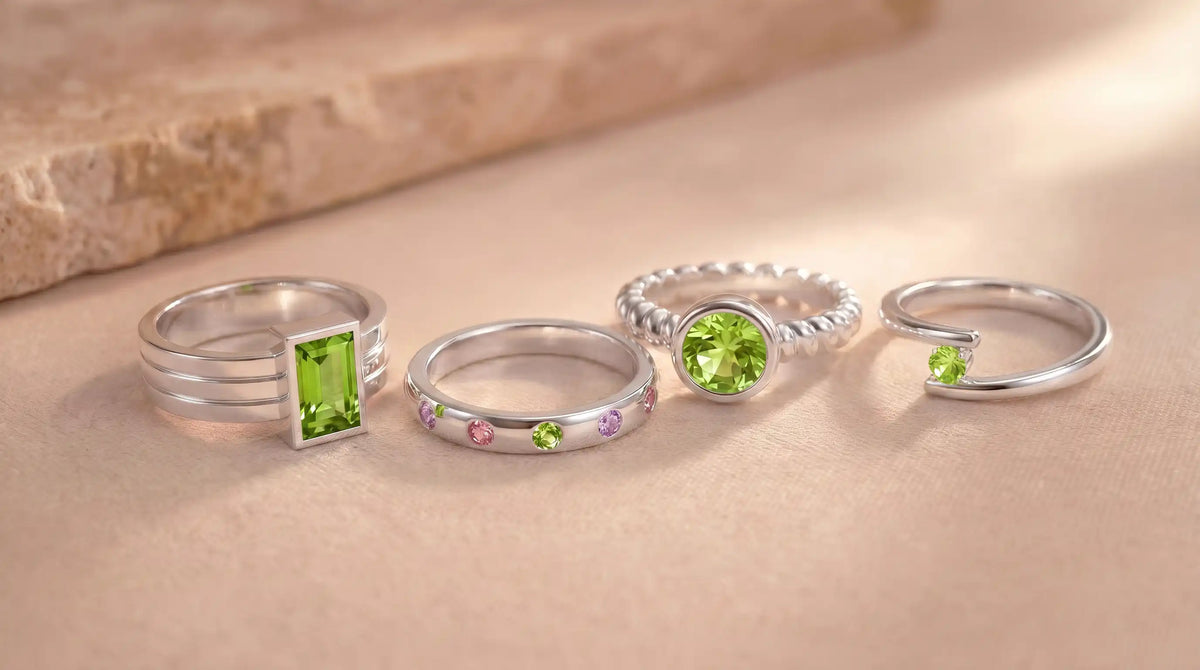 bagues argent 950 avec Péridot verte, pierre fine — atelier Bajoia, Sèvres