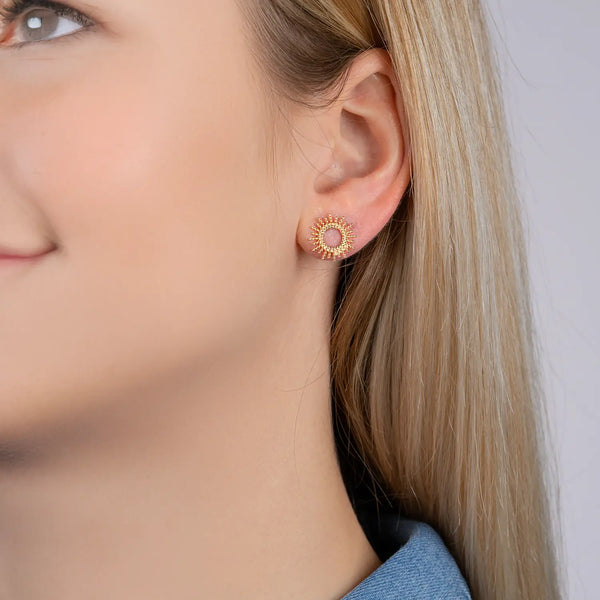 Boucles d’oreilles puces soleil plaqué or 18 carats, autre vue