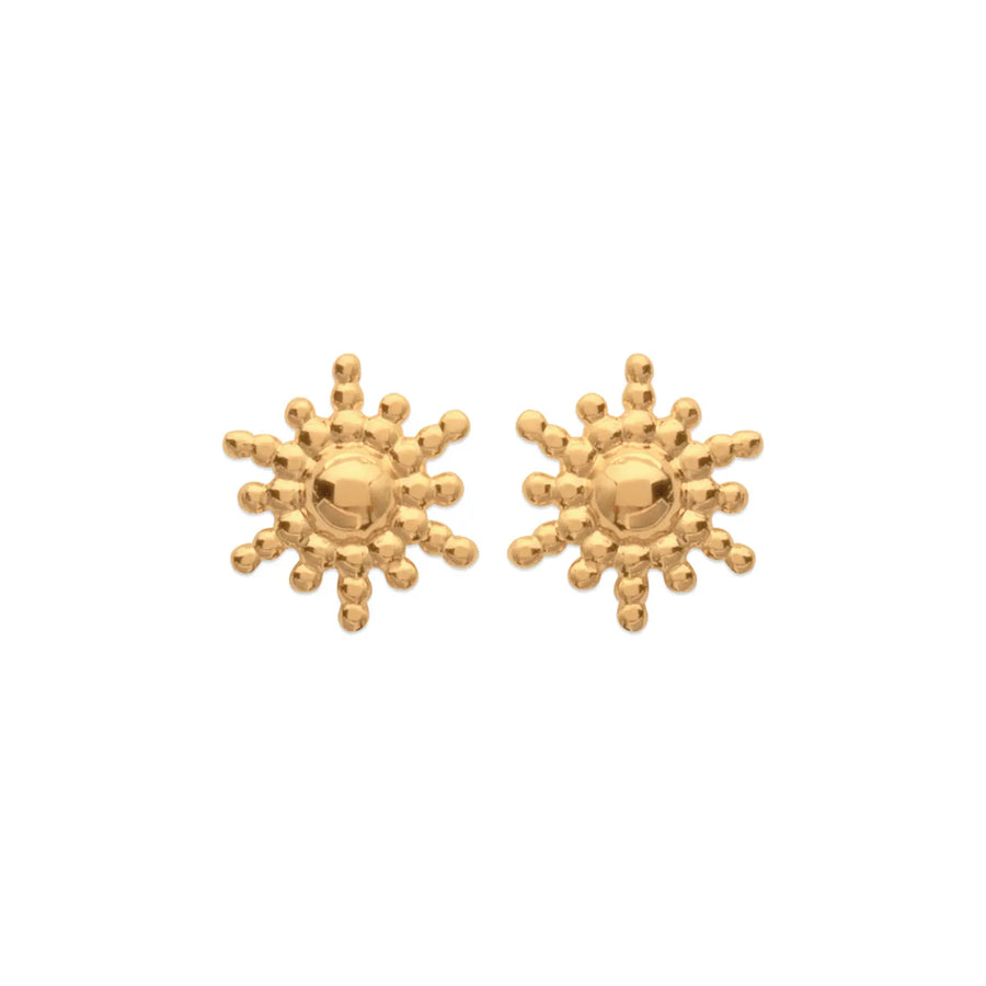 Boucles d’oreilles puces soleil plaqué or 18 carats, vue de face