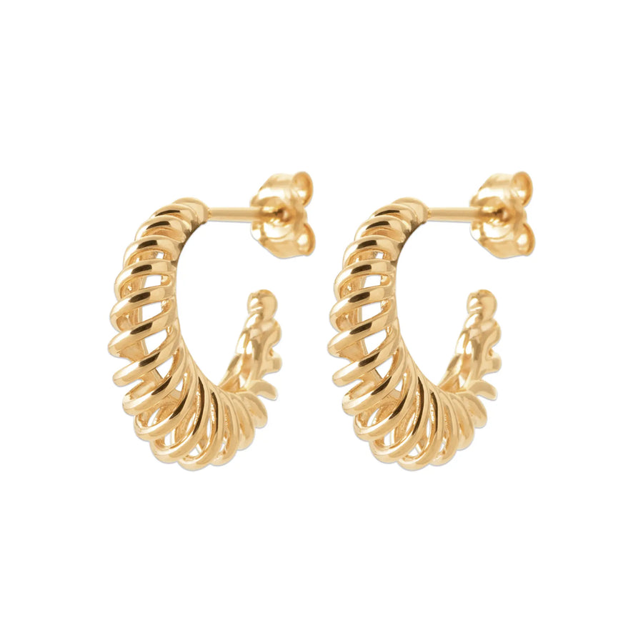 Boucles d’oreilles créoles spirales ajourées - Plaqué or 18 carats, vue de face