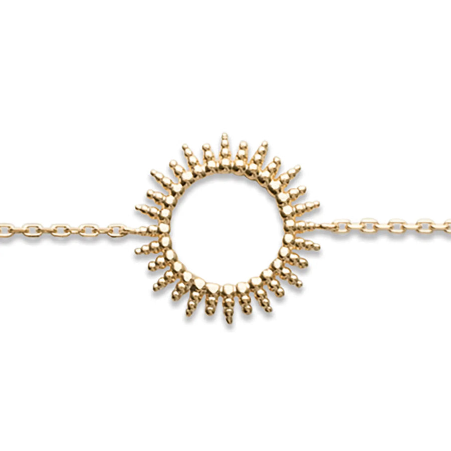 Bracelet chaîne fine et soleil perlé en plaqué or, vue de face