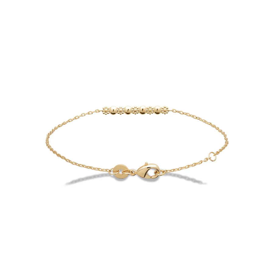 Bracelet billes et fleurs perlées en plaqué or, vue de face