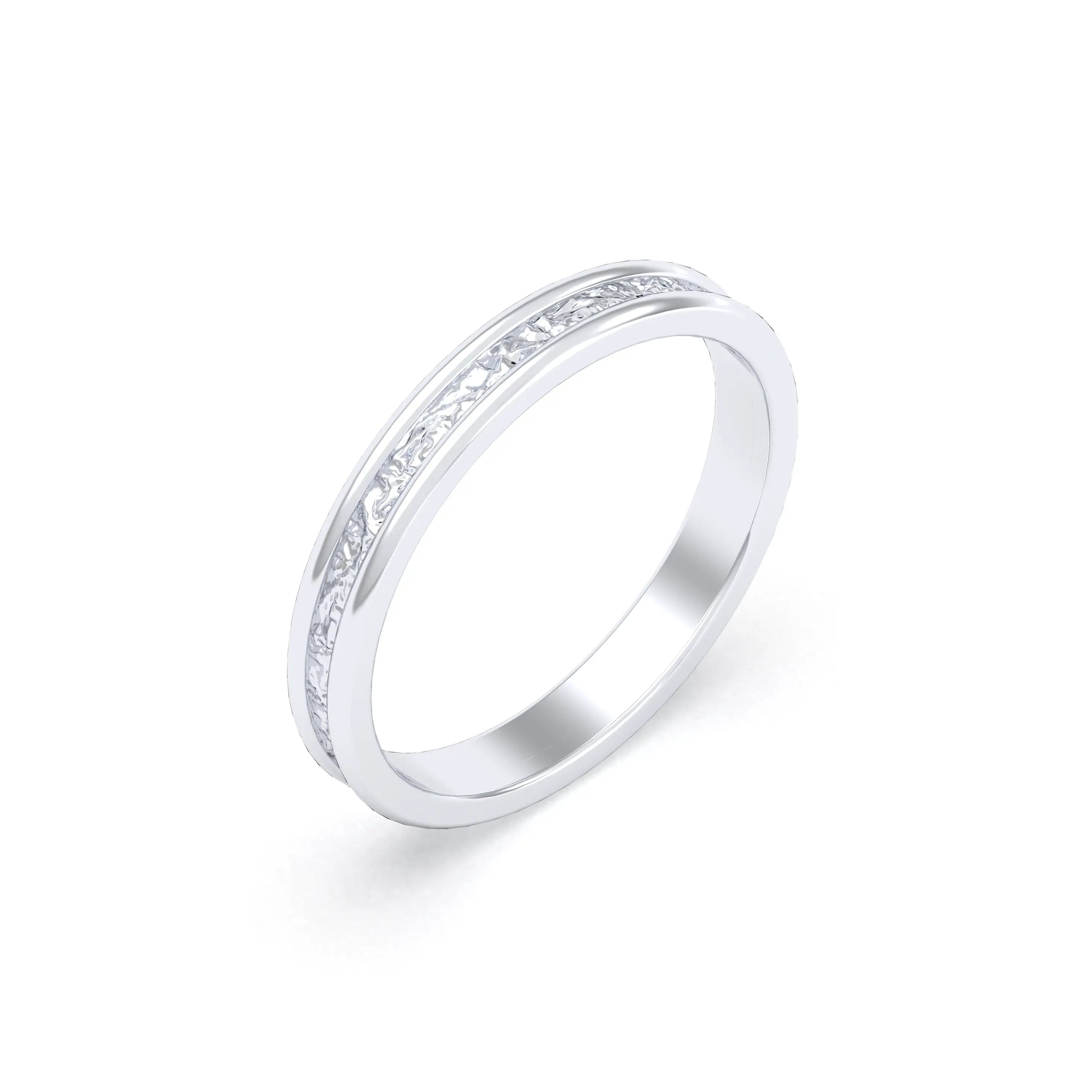 Alliance Unisson double rang à texture centrale en or blanc 18 carats