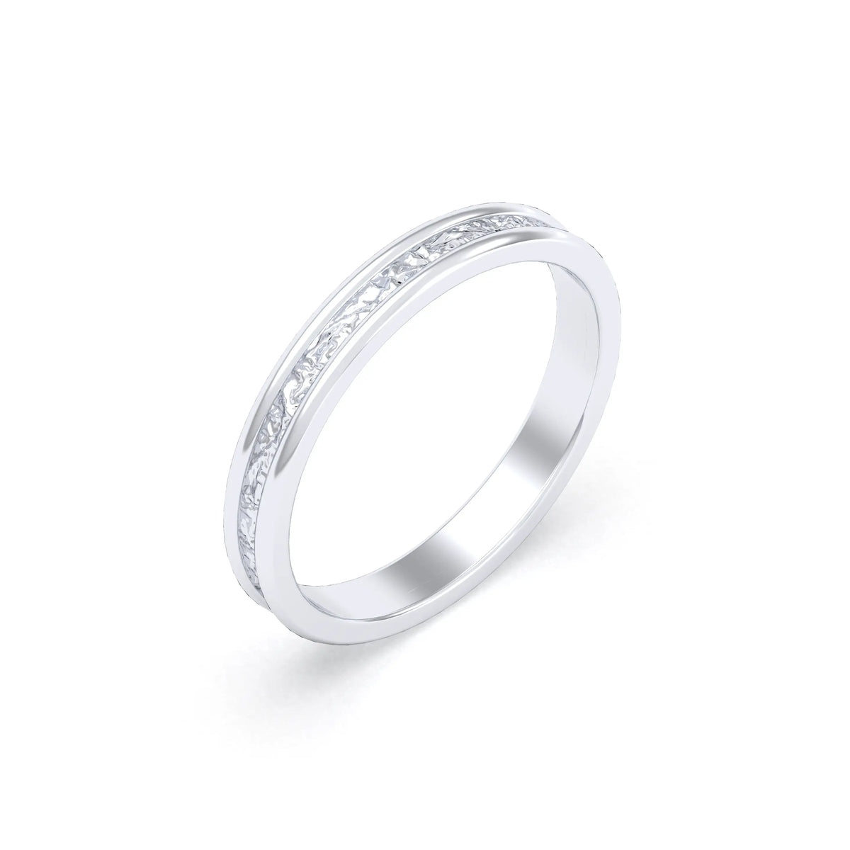 Alliance Unisson double rang à texture centrale en or blanc 18 carats