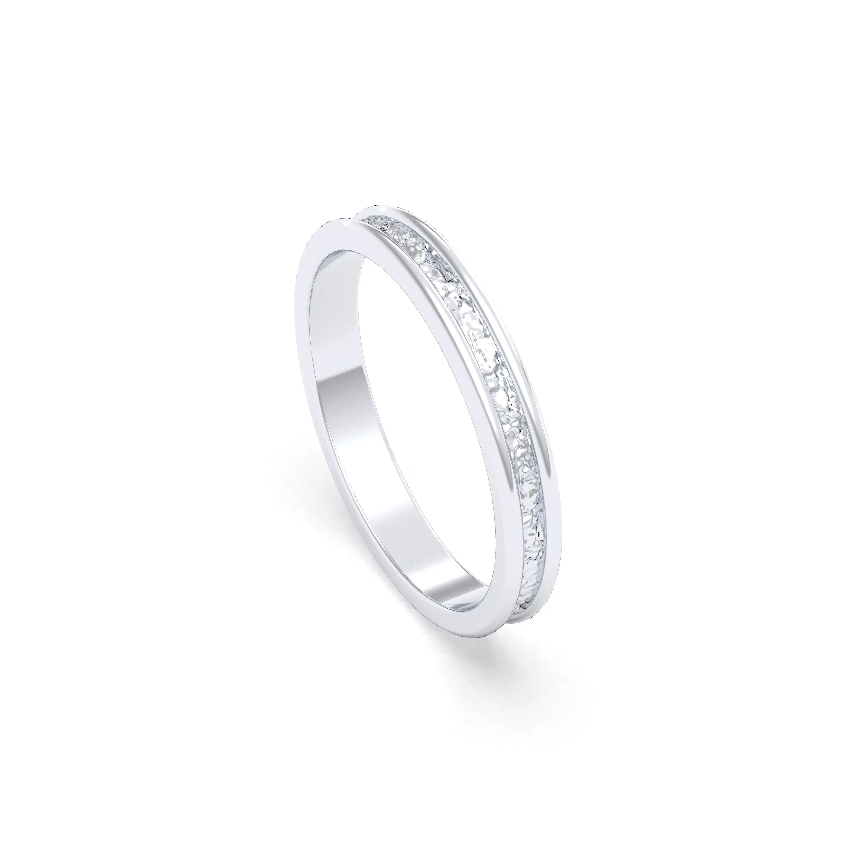 Alliance Unisson double rang à texture centrale en or blanc 18 carats
