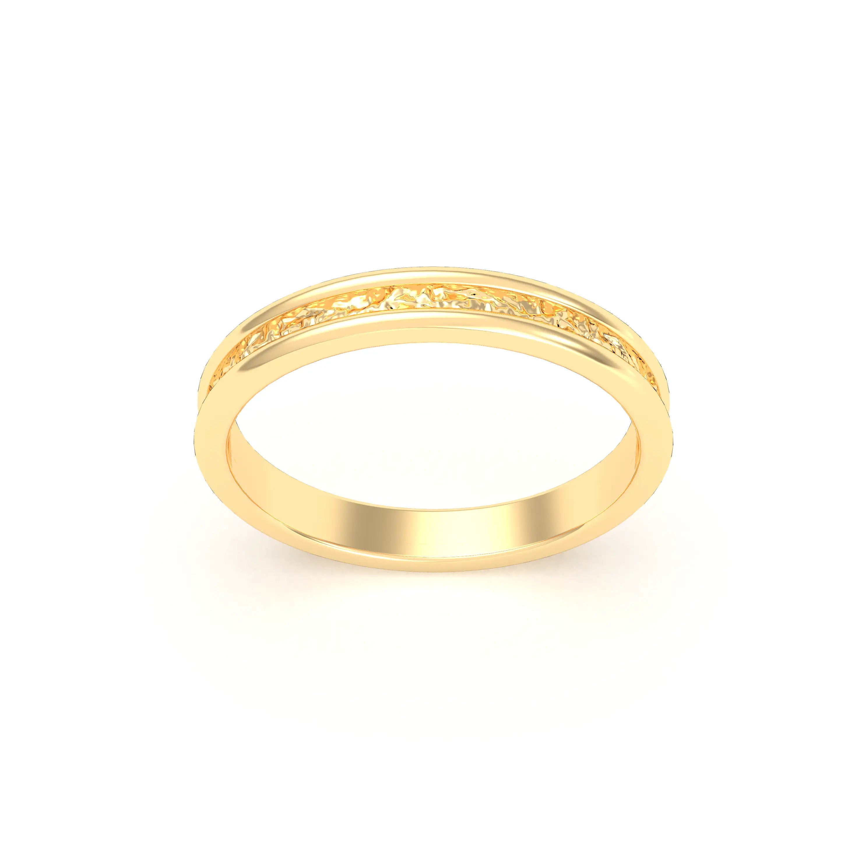 Alliance Unisson double rang à texture centrale en or jaune 18 carats