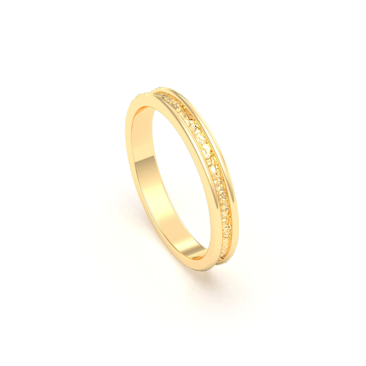 Alliance Unisson double rang à texture centrale en or jaune 18 carats
