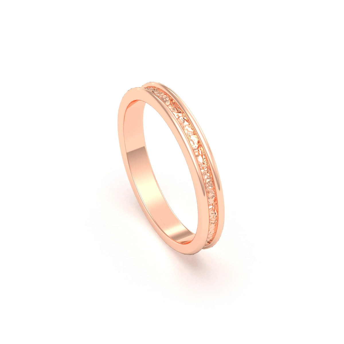 Alliance Unisson double rang à texture centrale en or rose 18 carats