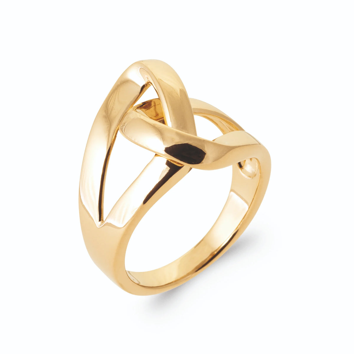Bague ajourée deux bandes polies croisées en X en plaqué or