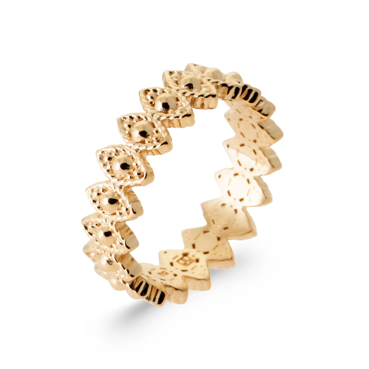 Bague ajourée de navettes perlées en grains d’or en plaqué or