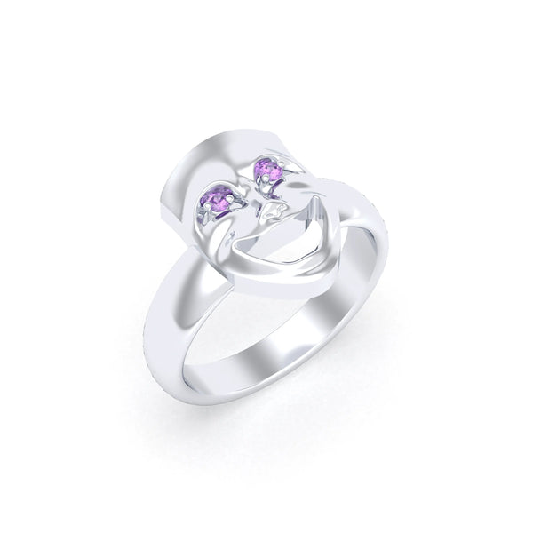 Bague Allégresse en argent 950, masque souriant du théâtre Améthyste
