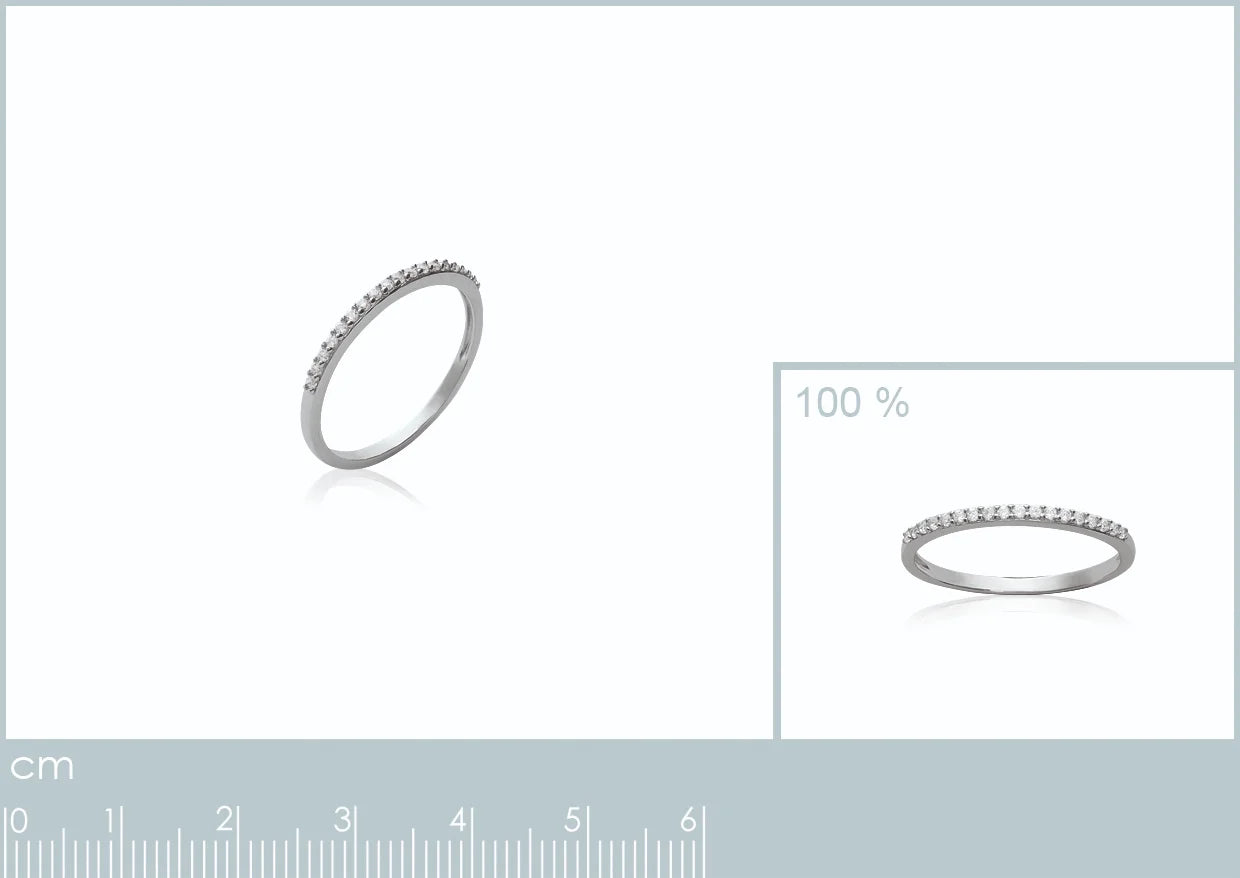 Bague alliance fine sertie de zircons en argent 925, planche avec vue à taille réelle et réglet