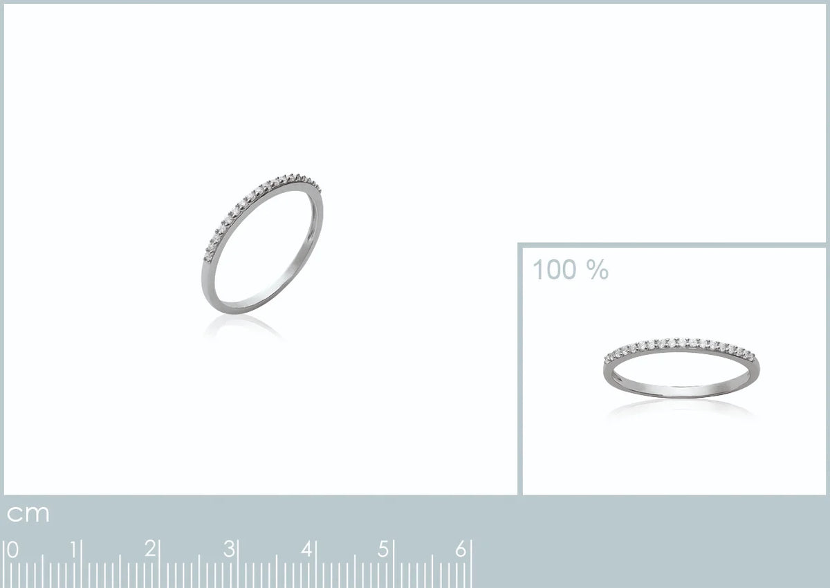 Bague alliance fine sertie de zircons en argent 925, planche avec vue à taille réelle et réglet