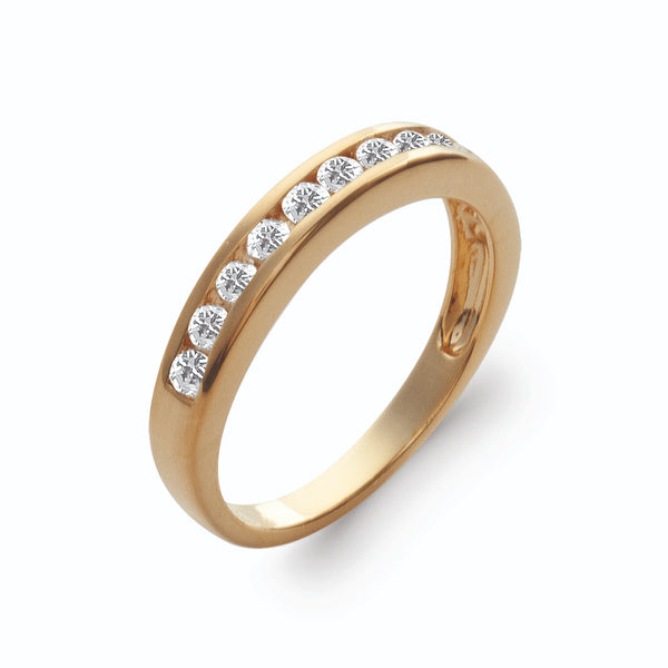 Bague alliance large serti rail de zircons en plaqué or