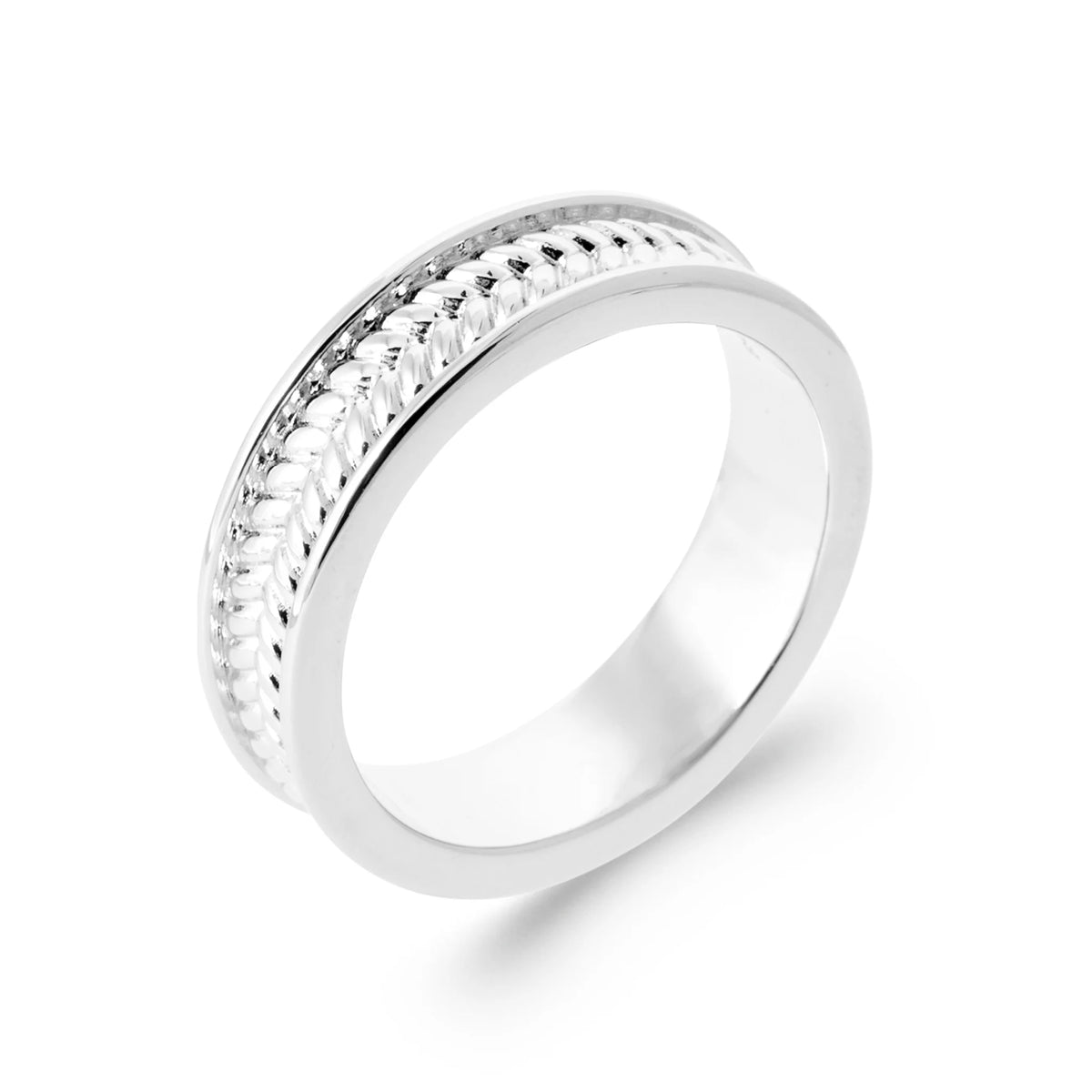 Bague anneau à bande ciselée en argent 925 rhodié homme