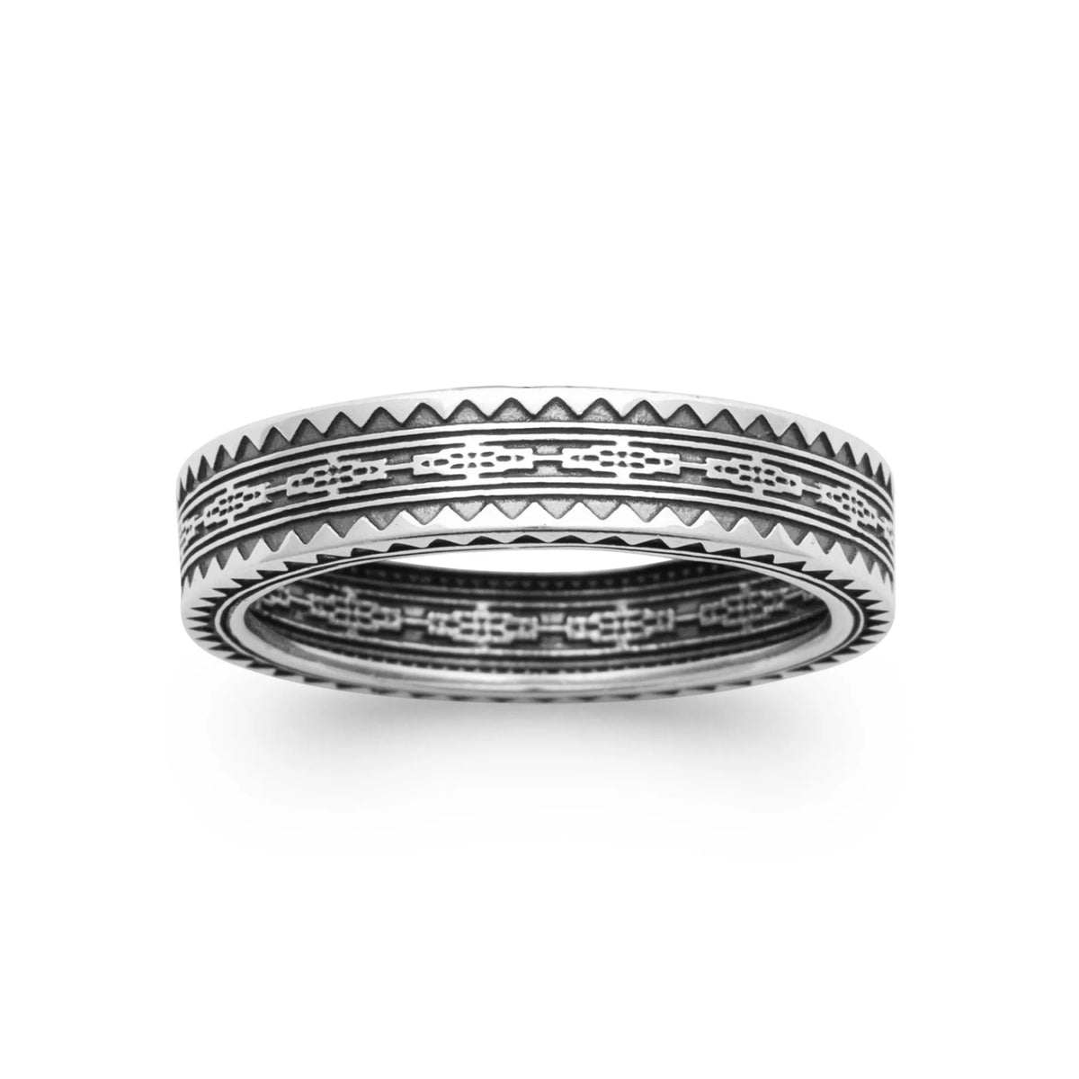 Bague anneau à bords crantés en argent 925 homme vu de profil