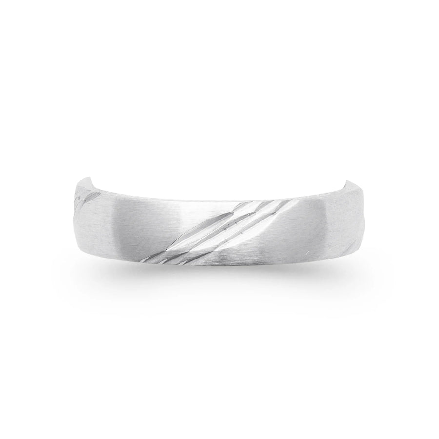 Bague anneau à double rainure oblique en acier homme, portée à la main