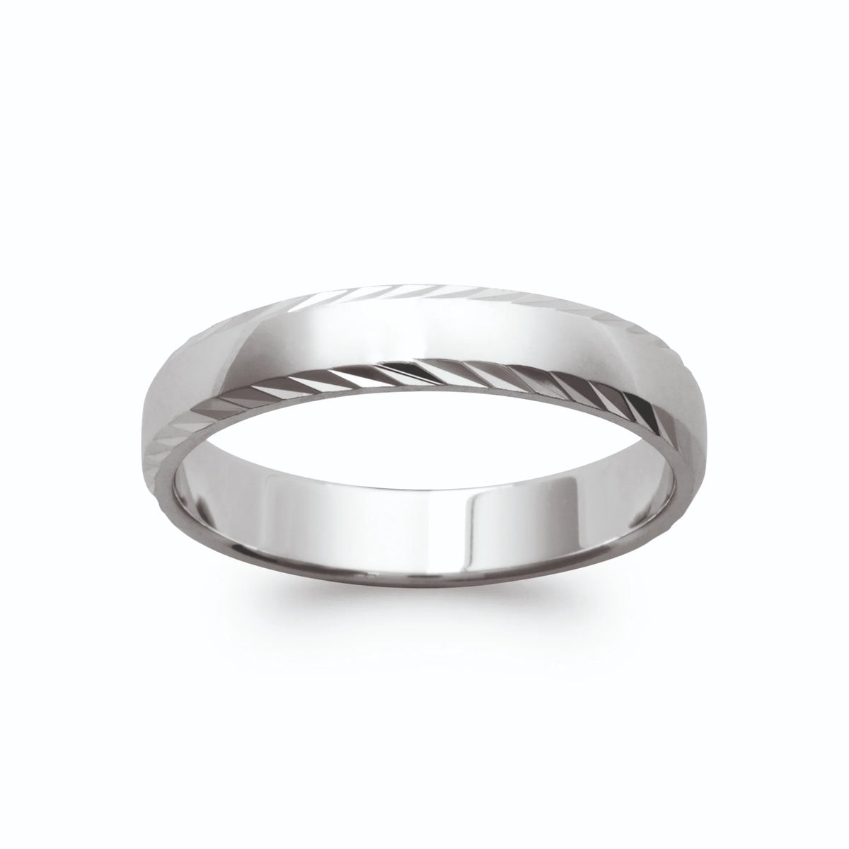 Bague anneau à facettes diamantées en argent rhodié vu de profil