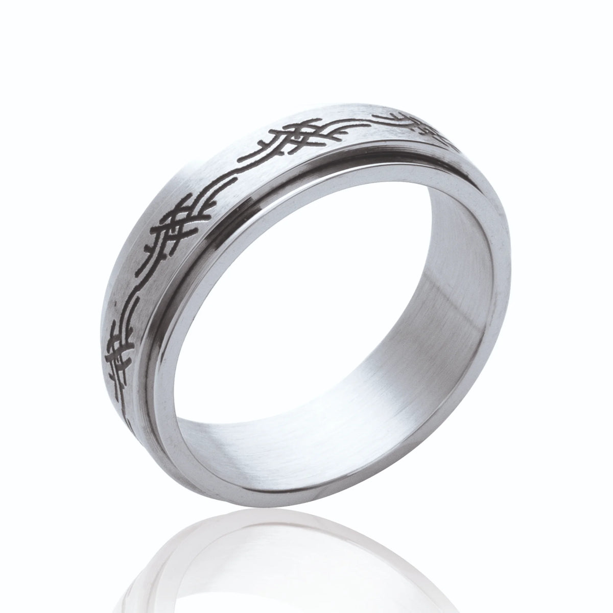 Bague anneau à frise gravée noircie en acier