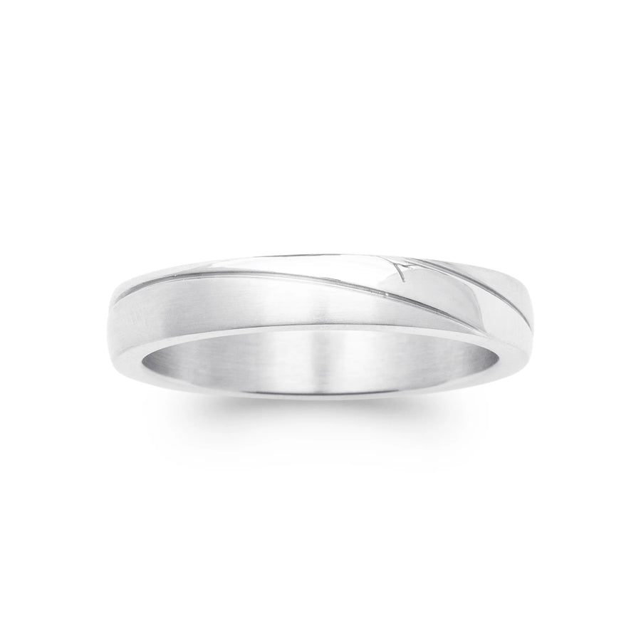 Bague anneau à gorge centrale en acier homme, portée à la main