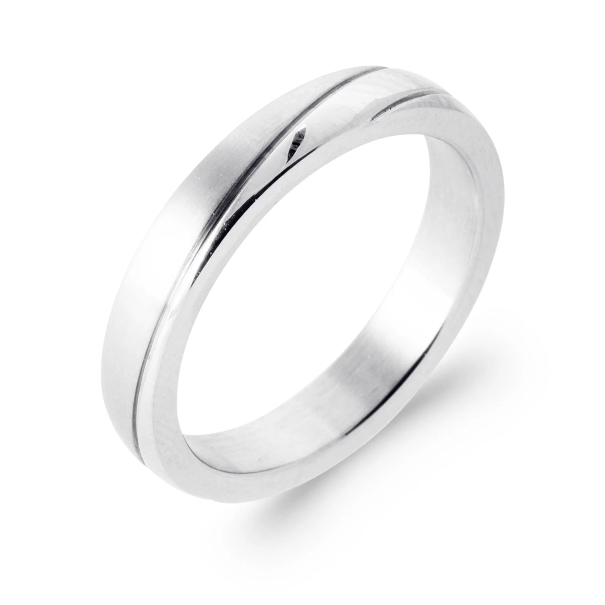 Bague anneau à gorge centrale en acier homme