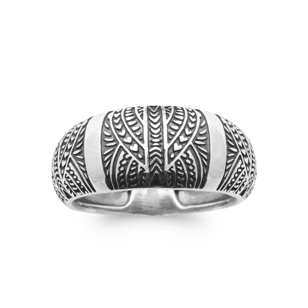 Bague anneau à motifs tribaux en argent 925 homme vu de profil