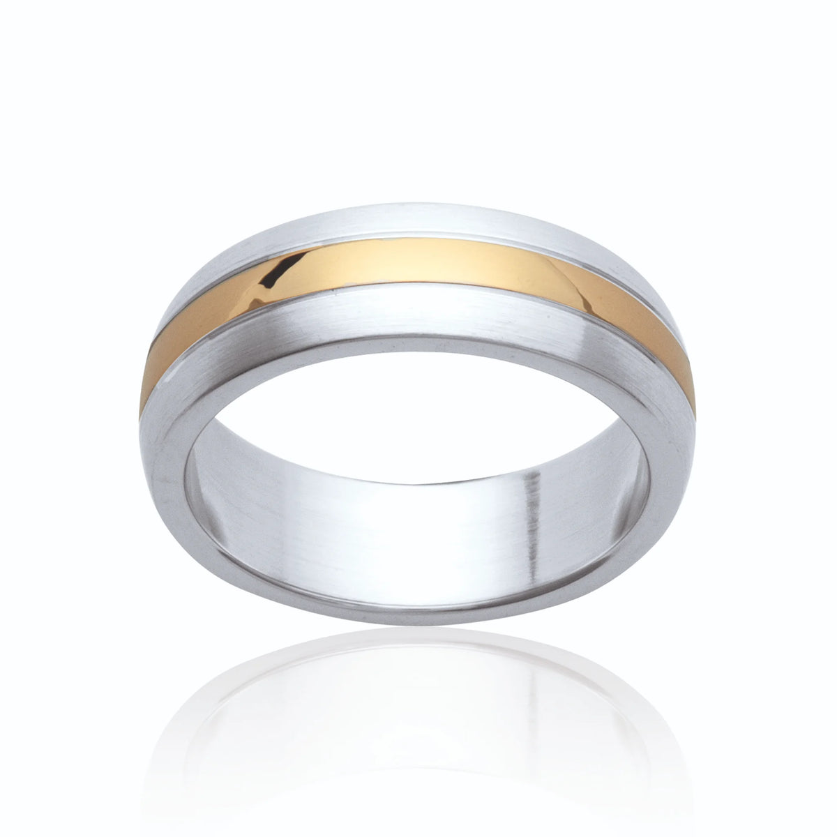 Bague anneau acier à liseré doré vu de profil