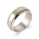 Bague anneau acier brossé à liseré doré central