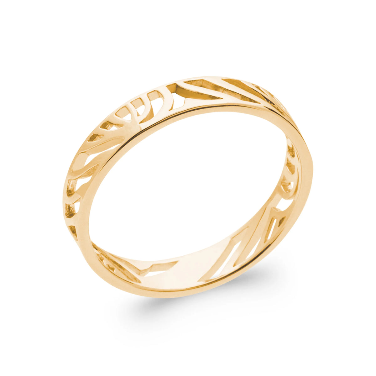 Bague anneau ajouré de motifs gravés en relief en plaqué or