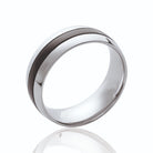 Bague anneau bombé à bande noire en acier homme