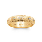 Bague anneau bombé gravé de segments ciselés et zircons en plaqué or