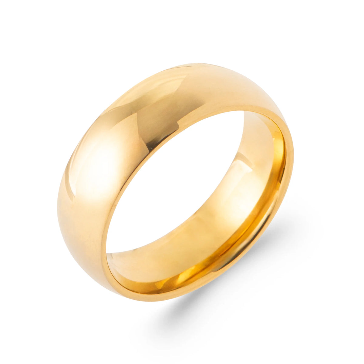 Bague anneau bombé lisse en acier PVD doré homme